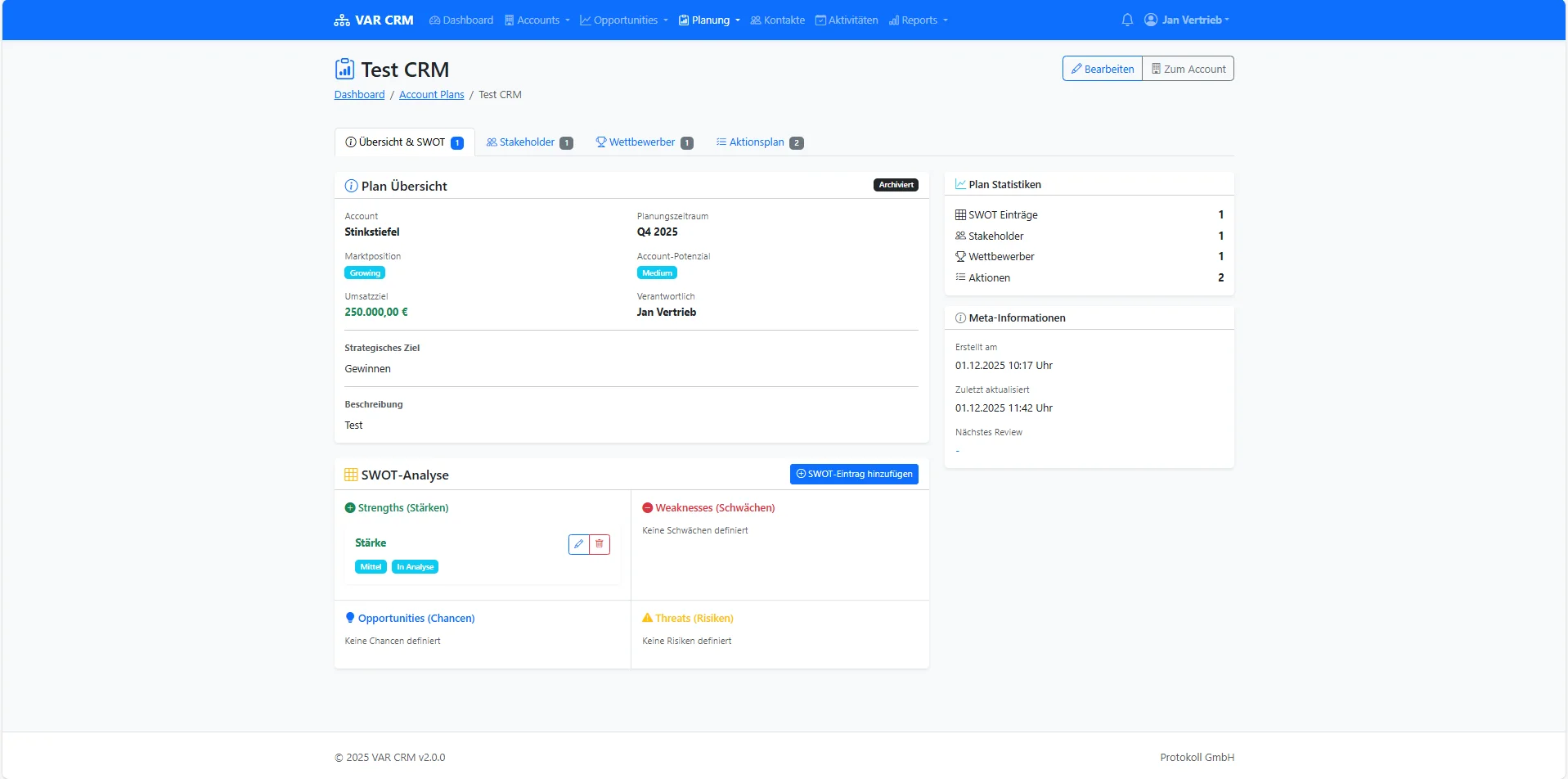 Account Planning mit SWOT